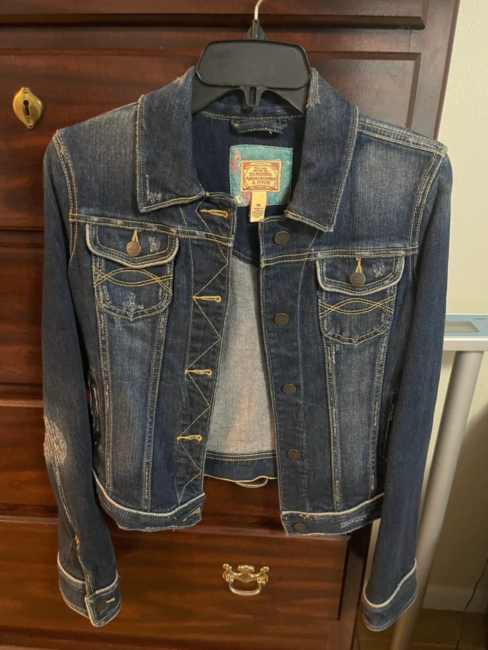 Abercrombie & Fitch Dark Blue Distressed Denim Jacket